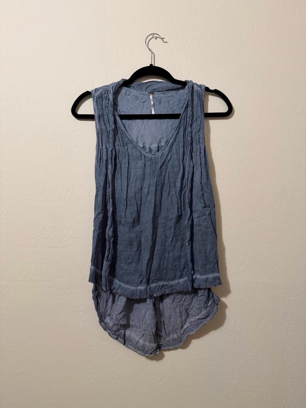 Free People Washed Slate Blue Crinkled Tank